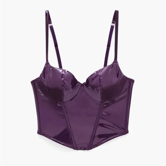 Savage X Fenty Playtime Purple Leather Tease Vinyl Bustier - Picture 2 of 7
